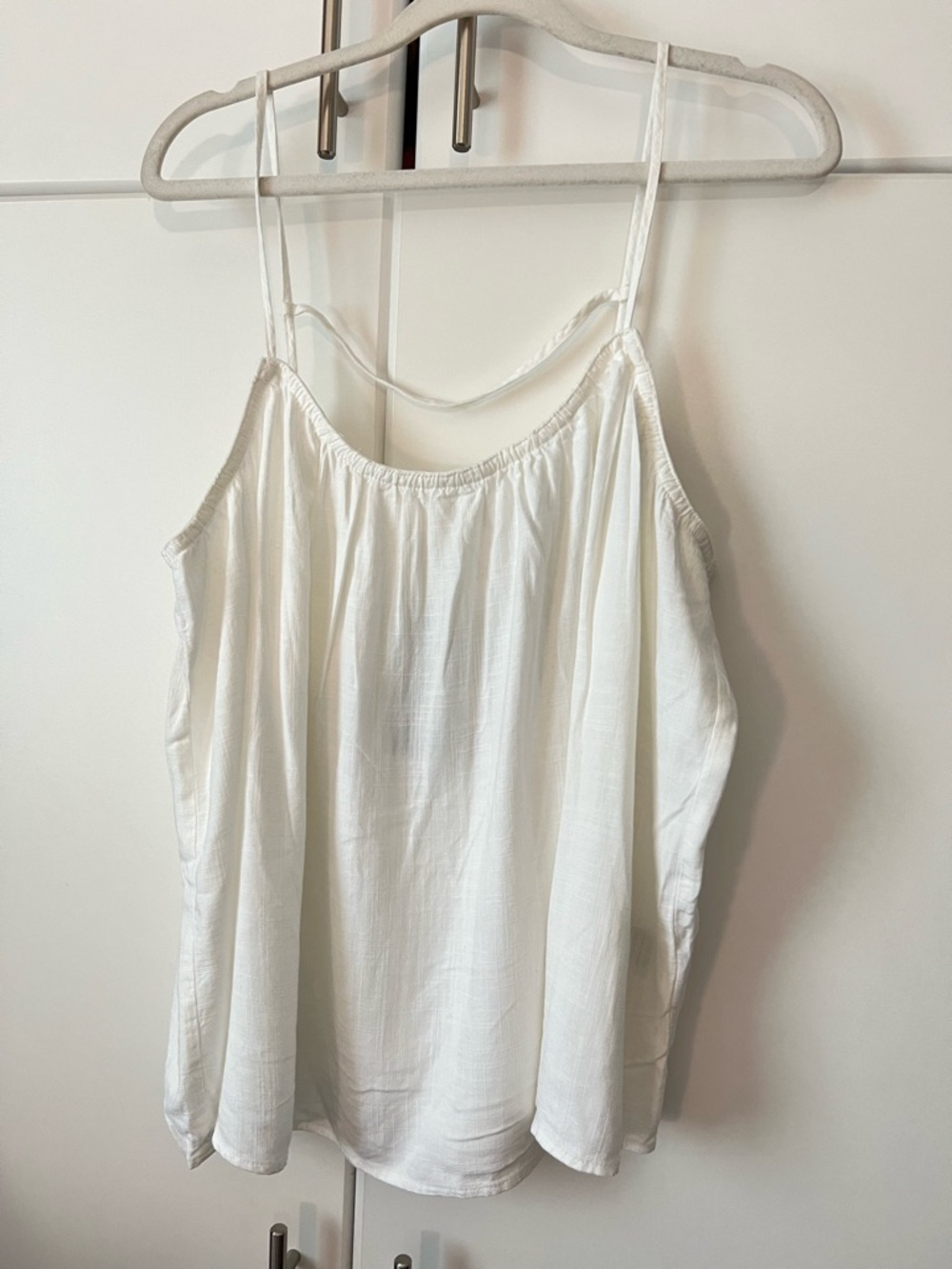 White linen blend strappy tank top
